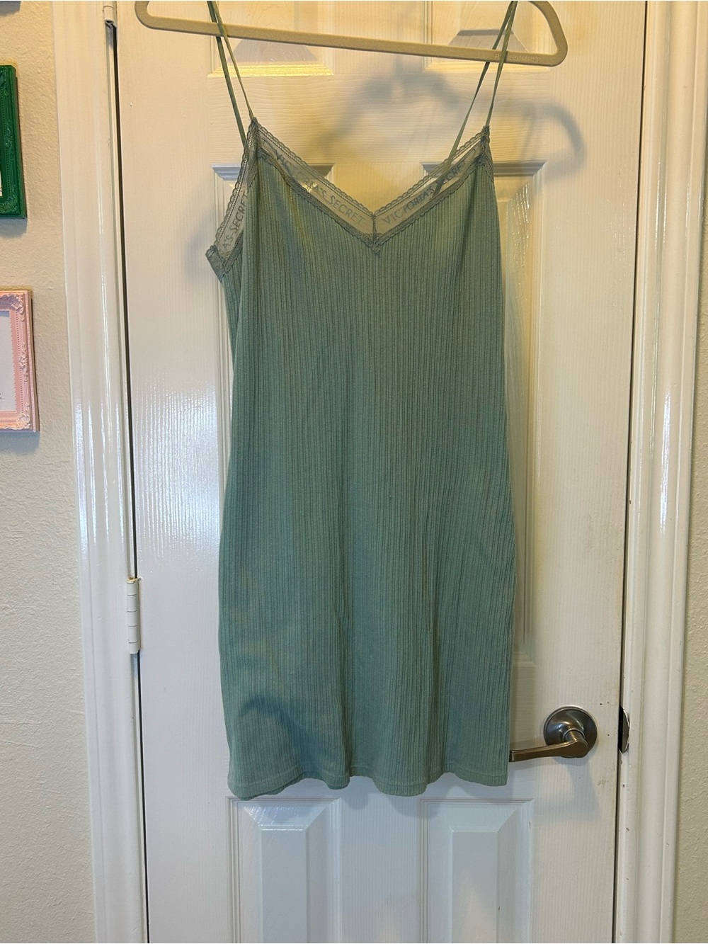 Victoria's Secret Sage Green Ribbed Lace-Trim Slip